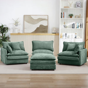 English Elm Modular Cloud Sectional Sofa Chenille Upholstered L Shaped Design with Movable Ottoman Mint Green W1359S00083