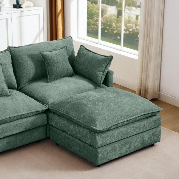 English Elm Modular Cloud Sectional Sofa Chenille Upholstered L Shaped Design with Movable Ottoman Mint Green W1359S00083