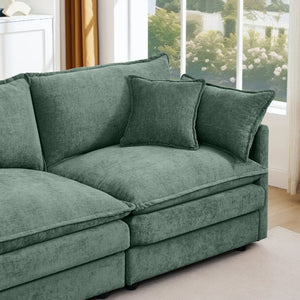 English Elm Modular Cloud Sectional Sofa Chenille Upholstered L Shaped Design with Movable Ottoman Mint Green W1359S00083
