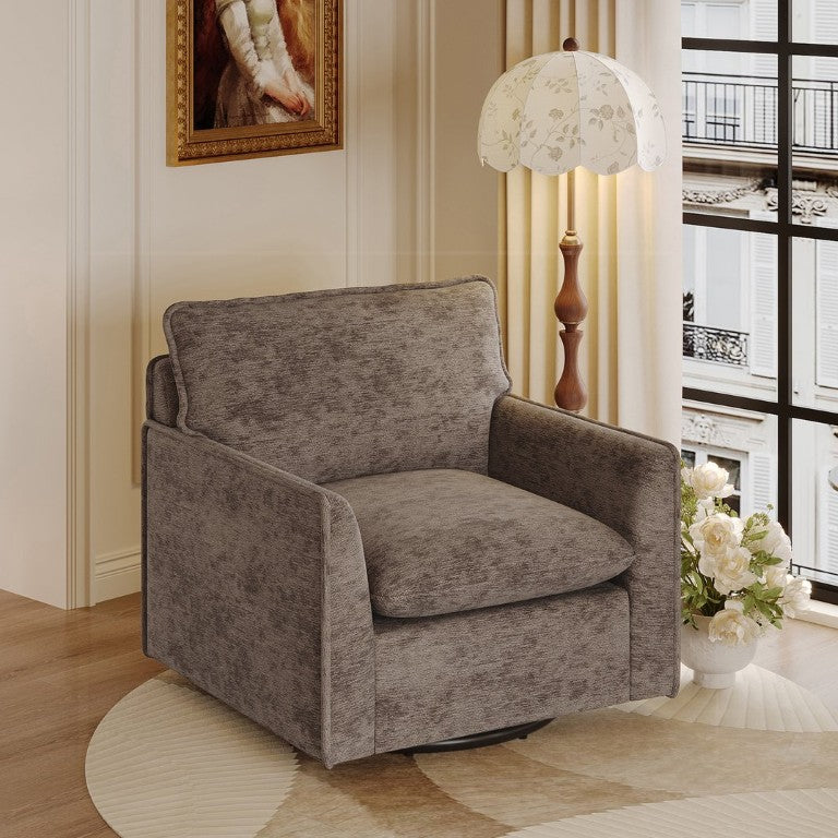 English Elm 360° Swivel Club Chair Plush Chenille Upholstery Thick Cushion for Living Room W1361P511227