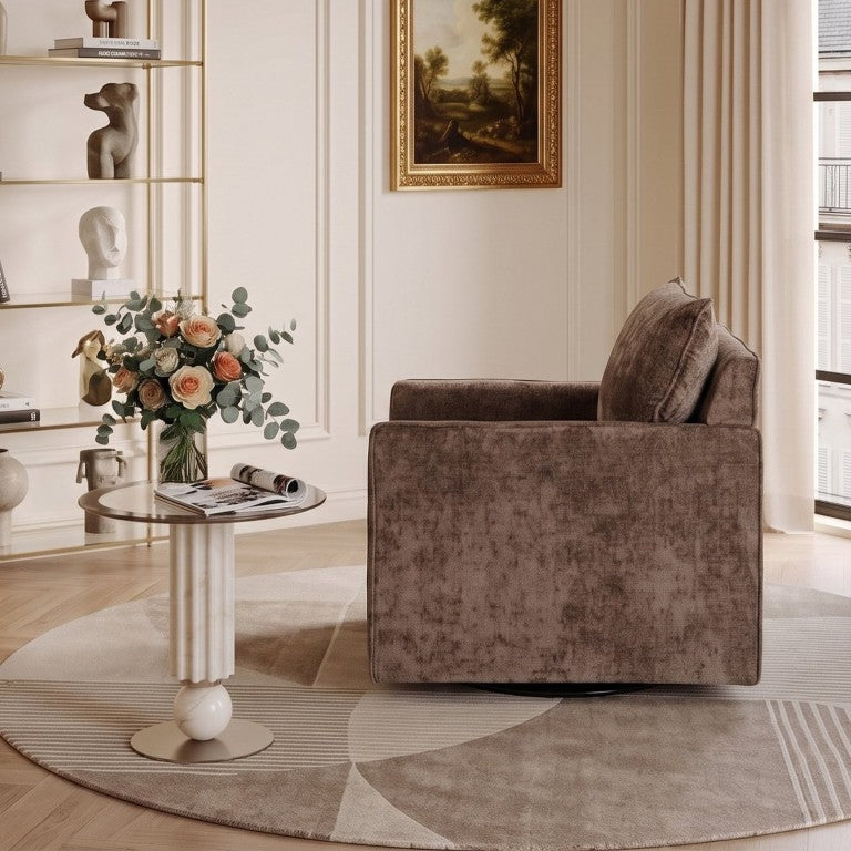 English Elm 360° Swivel Club Chair Plush Chenille Upholstery Thick Cushion for Living Room W1361P511227