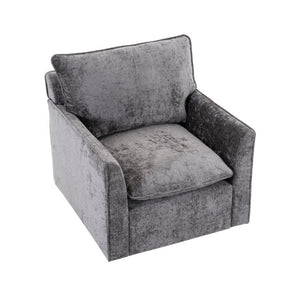 English Elm 360° Swivel Club Chairs Set of 2 Mid-Century Chenille Upholstered Living Room Seating Grey W1361S00104
