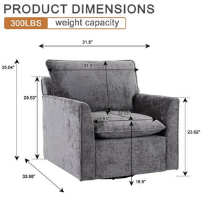 English Elm 360° Swivel Club Chairs Set of 2 Mid-Century Chenille Upholstered Living Room Seating Grey W1361S00104