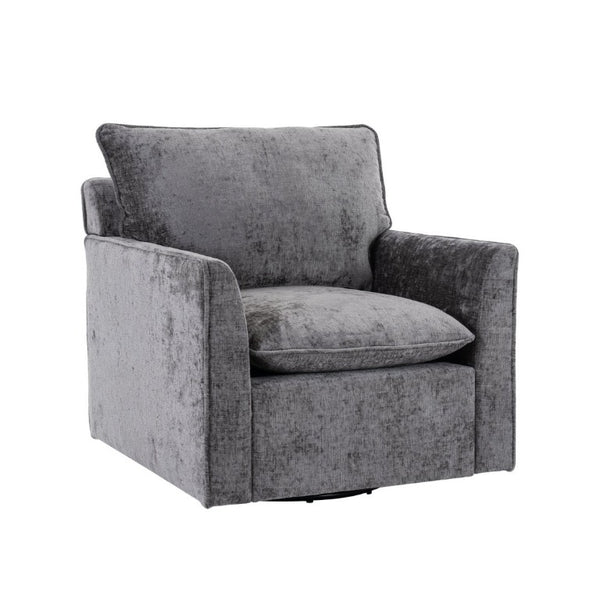English Elm 360° Swivel Club Chairs Set of 2 Mid-Century Chenille Upholstered Living Room Seating Grey W1361S00104