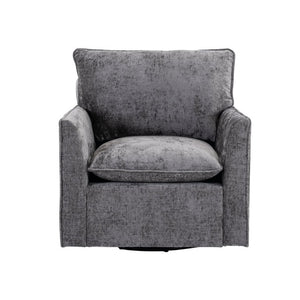 English Elm 360° Swivel Club Chairs Set of 2 Mid-Century Chenille Upholstered Living Room Seating Grey W1361S00104