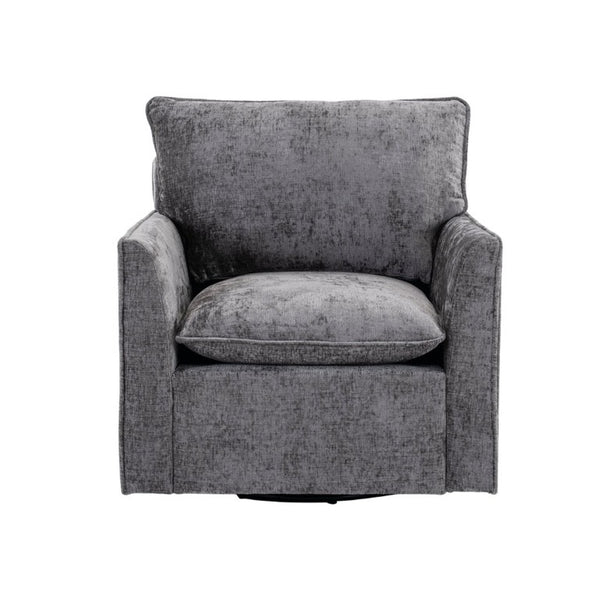 English Elm 360° Swivel Club Chairs Set of 2 Mid-Century Chenille Upholstered Living Room Seating Grey W1361S00104