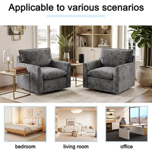 English Elm 360° Swivel Club Chairs Set of 2 Mid-Century Chenille Upholstered Living Room Seating Grey W1361S00104