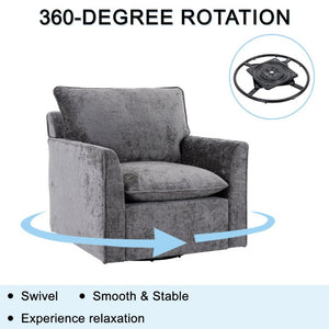 English Elm 360° Swivel Club Chairs Set of 2 Mid-Century Chenille Upholstered Living Room Seating Grey W1361S00104