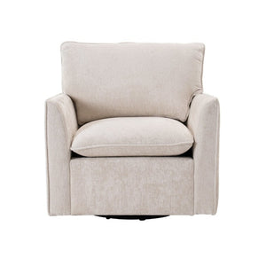 English Elm 360° Swivel Club Chairs Set of 2 Mid-Century Chenille Upholstered Living Room Seating Beige W1361S00105