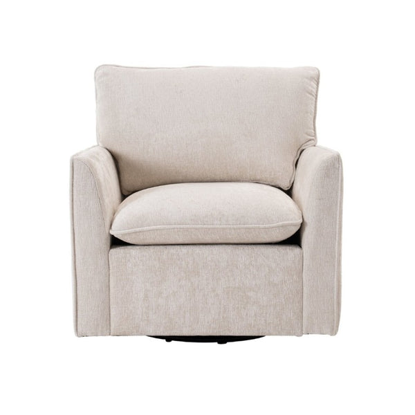 English Elm 360° Swivel Club Chairs Set of 2 Mid-Century Chenille Upholstered Living Room Seating Beige W1361S00105