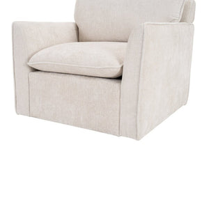 English Elm 360° Swivel Club Chairs Set of 2 Mid-Century Chenille Upholstered Living Room Seating Beige W1361S00105