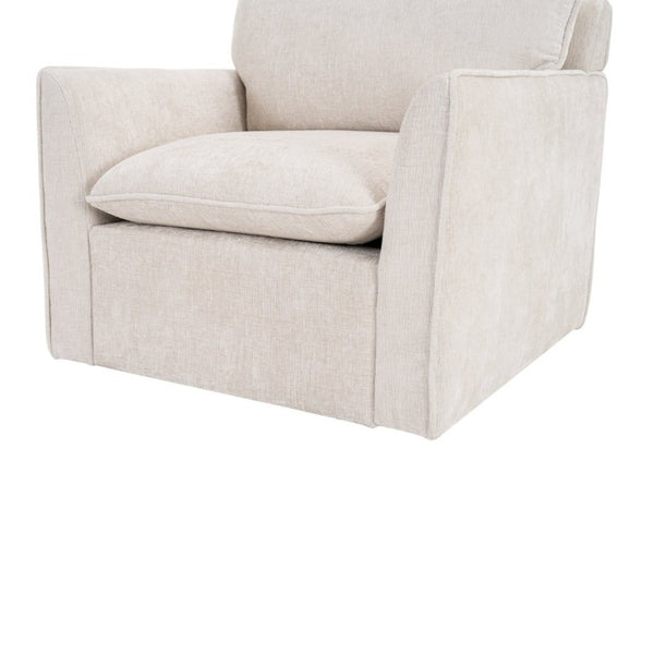 English Elm 360° Swivel Club Chairs Set of 2 Mid-Century Chenille Upholstered Living Room Seating Beige W1361S00105