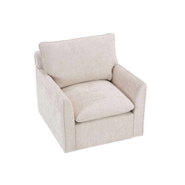 English Elm 360° Swivel Club Chairs Set of 2 Mid-Century Chenille Upholstered Living Room Seating Beige W1361S00105