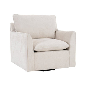 English Elm 360° Swivel Club Chairs Set of 2 Mid-Century Chenille Upholstered Living Room Seating Beige W1361S00105