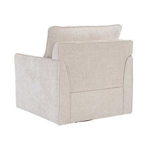 English Elm 360° Swivel Club Chairs Set of 2 Mid-Century Chenille Upholstered Living Room Seating Beige W1361S00105