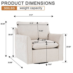 English Elm 360° Swivel Club Chairs Set of 2 Mid-Century Chenille Upholstered Living Room Seating Beige W1361S00105