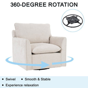 English Elm 360° Swivel Club Chairs Set of 2 Mid-Century Chenille Upholstered Living Room Seating Beige W1361S00105