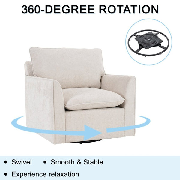 English Elm 360° Swivel Club Chairs Set of 2 Mid-Century Chenille Upholstered Living Room Seating Beige W1361S00105