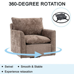 English Elm 360° Swivel Club Chairs Set of 2 Mid-Century Chenille Upholstered Living Room Seating Brown W1361S00106