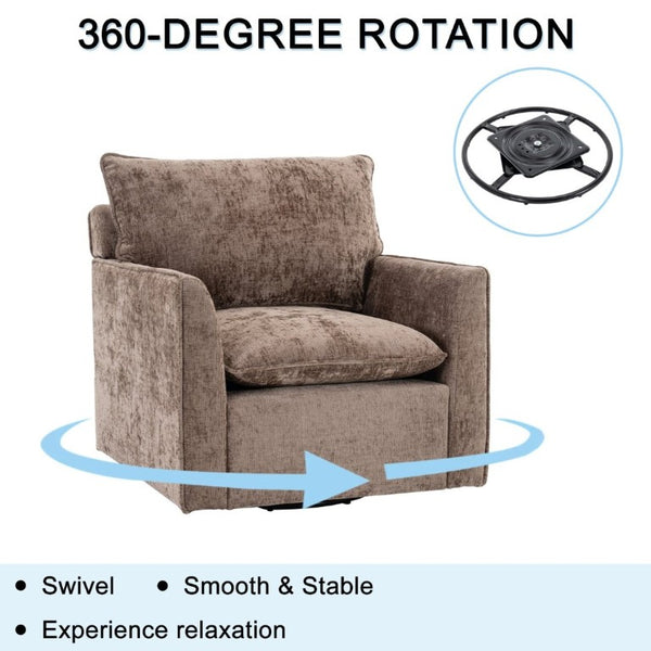 English Elm 360° Swivel Club Chairs Set of 2 Mid-Century Chenille Upholstered Living Room Seating Brown W1361S00106
