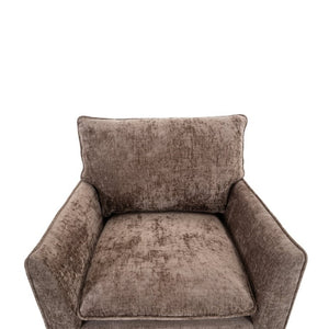 English Elm 360° Swivel Club Chairs Set of 2 Mid-Century Chenille Upholstered Living Room Seating Brown W1361S00106