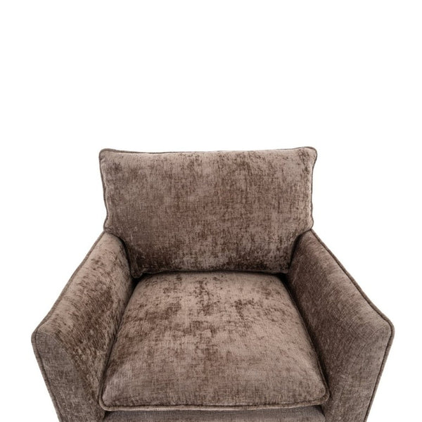 English Elm 360° Swivel Club Chairs Set of 2 Mid-Century Chenille Upholstered Living Room Seating Brown W1361S00106