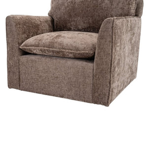 English Elm 360° Swivel Club Chairs Set of 2 Mid-Century Chenille Upholstered Living Room Seating Brown W1361S00106