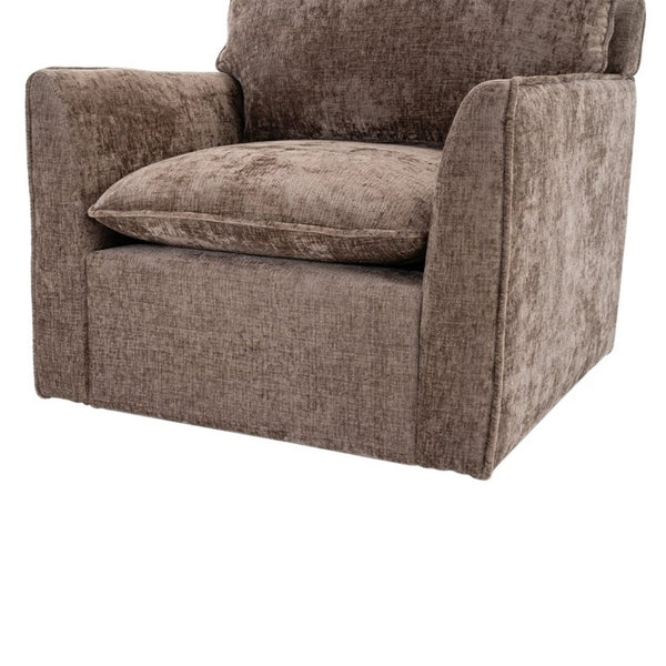 English Elm 360° Swivel Club Chairs Set of 2 Mid-Century Chenille Upholstered Living Room Seating Brown W1361S00106