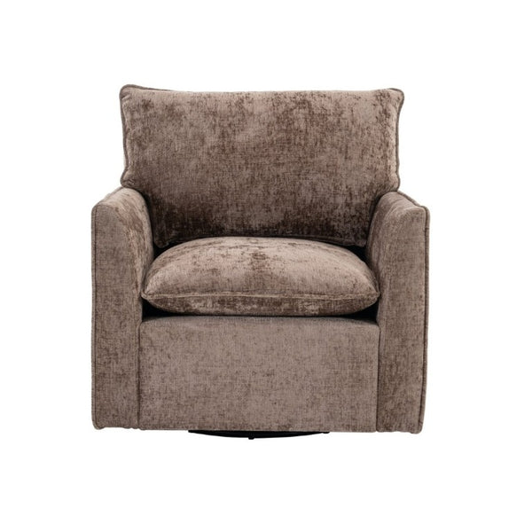 English Elm 360° Swivel Club Chairs Set of 2 Mid-Century Chenille Upholstered Living Room Seating Brown W1361S00106