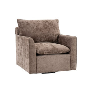 English Elm 360° Swivel Club Chairs Set of 2 Mid-Century Chenille Upholstered Living Room Seating Brown W1361S00106