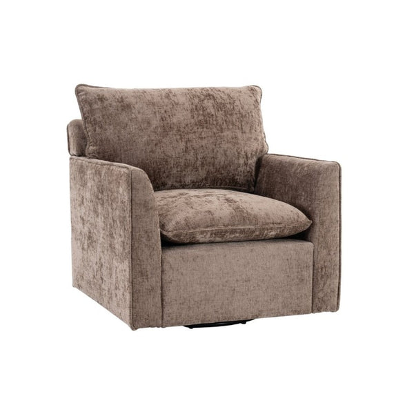 English Elm 360° Swivel Club Chairs Set of 2 Mid-Century Chenille Upholstered Living Room Seating Brown W1361S00106
