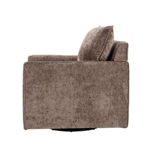 English Elm 360° Swivel Club Chairs Set of 2 Mid-Century Chenille Upholstered Living Room Seating Brown W1361S00106