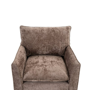 English Elm 360° Swivel Club Chairs Set of 2 Mid-Century Chenille Upholstered Living Room Seating Brown W1361S00106