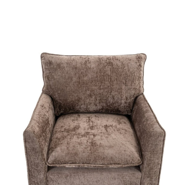 English Elm 360° Swivel Club Chairs Set of 2 Mid-Century Chenille Upholstered Living Room Seating Brown W1361S00106
