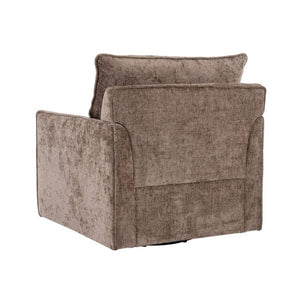 English Elm 360° Swivel Club Chairs Set of 2 Mid-Century Chenille Upholstered Living Room Seating Brown W1361S00106