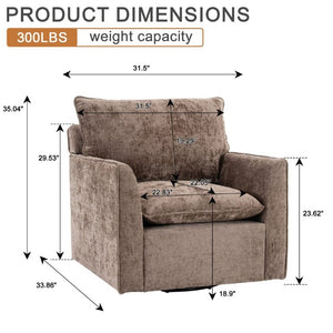 English Elm 360° Swivel Club Chairs Set of 2 Mid-Century Chenille Upholstered Living Room Seating Brown W1361S00106