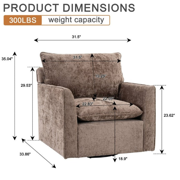 English Elm 360° Swivel Club Chairs Set of 2 Mid-Century Chenille Upholstered Living Room Seating Brown W1361S00106