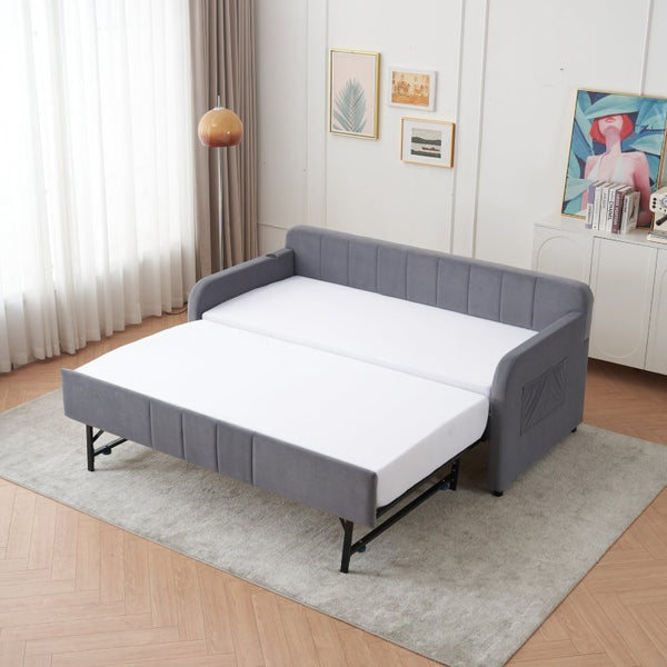 English Elm Twin Upholstered Daybed with Trundle Sofa Style Pine Frame for Guest Bedroom Grey W1361S00112