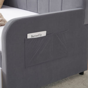 English Elm Twin Upholstered Daybed with Trundle Sofa Style Pine Frame for Guest Bedroom Grey W1361S00112