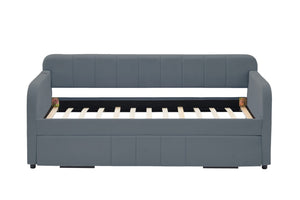 English Elm Twin Upholstered Daybed with Trundle Sofa Style Pine Frame for Guest Bedroom Grey W1361S00112