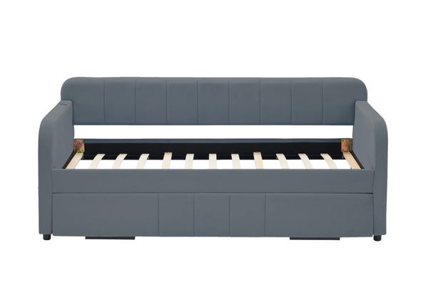English Elm Twin Upholstered Daybed with Trundle Sofa Style Pine Frame for Guest Bedroom Grey W1361S00112