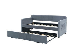 English Elm Twin Upholstered Daybed with Trundle Sofa Style Pine Frame for Guest Bedroom Grey W1361S00112