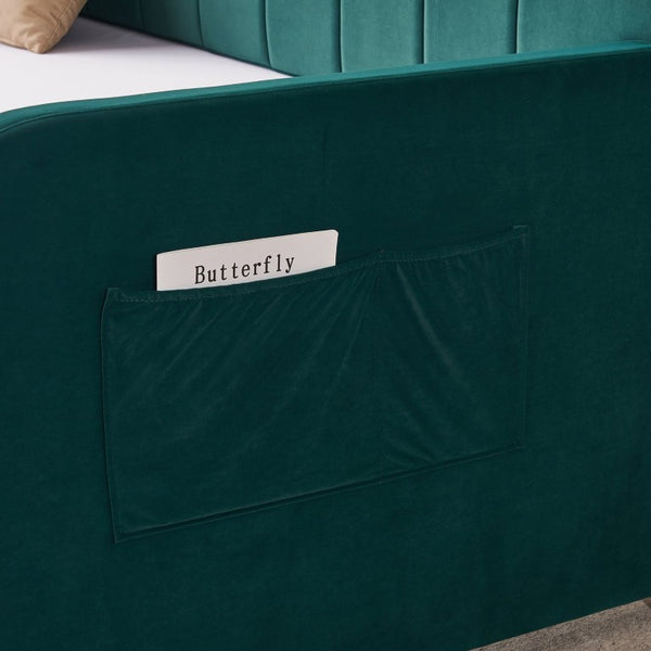 English Elm Twin Upholstered Daybed with Trundle Sofa Style Pine Frame for Guest Bedroom Emerald W1361S00114