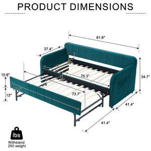 English Elm Twin Upholstered Daybed with Trundle Sofa Style Pine Frame for Guest Bedroom Emerald W1361S00114