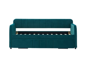 English Elm Twin Upholstered Daybed with Trundle Sofa Style Pine Frame for Guest Bedroom Emerald W1361S00114