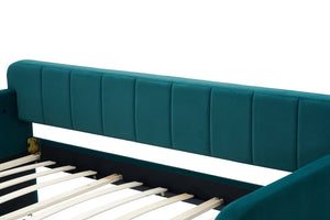 English Elm Twin Upholstered Daybed with Trundle Sofa Style Pine Frame for Guest Bedroom Emerald W1361S00114