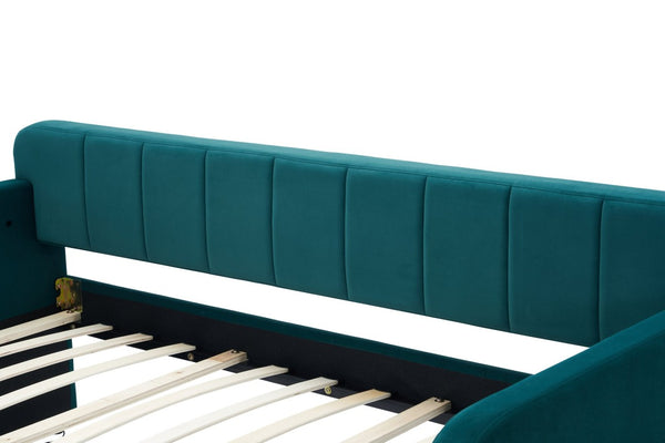 English Elm Twin Upholstered Daybed with Trundle Sofa Style Pine Frame for Guest Bedroom Emerald W1361S00114