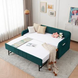 English Elm Twin Upholstered Daybed with Trundle Sofa Style Pine Frame for Guest Bedroom Emerald W1361S00114