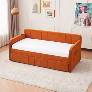 English Elm Twin Upholstered Daybed with Trundle Sofa Style Pine Frame for Guest Bedroom Orange W1361S00115