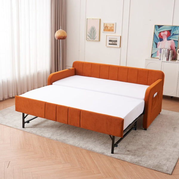 English Elm Twin Upholstered Daybed with Trundle Sofa Style Pine Frame for Guest Bedroom Orange W1361S00115